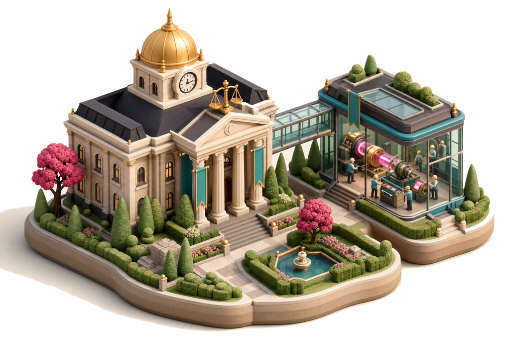 Miniature institution with glass annex
